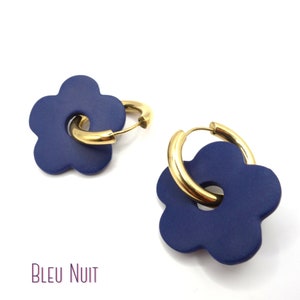 Créoles interchangeables forme fleur/Boucles d'oreilles fleurs en acier inoxydable pour femme/Bijoux colorés/Idée cadeau/Coquelicot Bleu Nuit