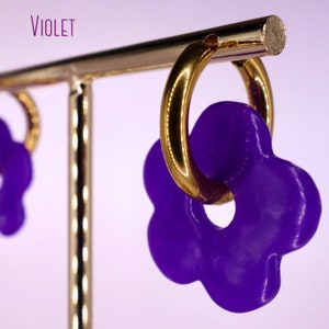 Créoles interchangeables forme fleur/Boucles d'oreilles fleurs en acier inoxydable pour femme/Bijoux colorés/Idée cadeau/Coquelicot Violet