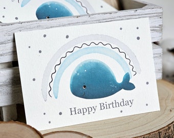 Carte postale "Happy Birthday - petite baleine" - carte de voeux papier aquarelle, carte cadeau, A6