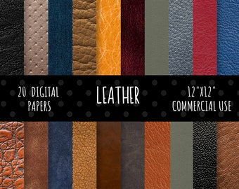 Digital Leather, Leather Digital Paper Pack, Leather Scrapbook Paper, Leather Scrapbooking Paper, Backgrounds, Commercial Use, 20, 12x12