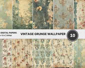 Grunge Wallpaper Digital Paper: Shabby Chic Scrapbook (12x12, Commercial Use)