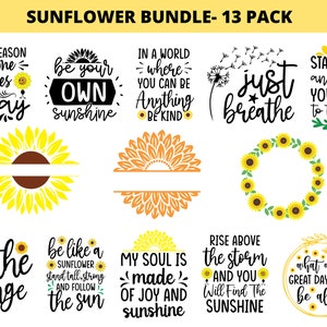 Pacote Svg de Girassol, Pacote de Citações de Girassol, Pacote de Flores, Pacote Floral, Girassol Png, Uso Comercial