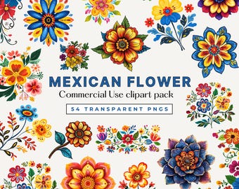 Mexican Floral Clipart: Fiesta Flowers & Borders (Commercial Use)