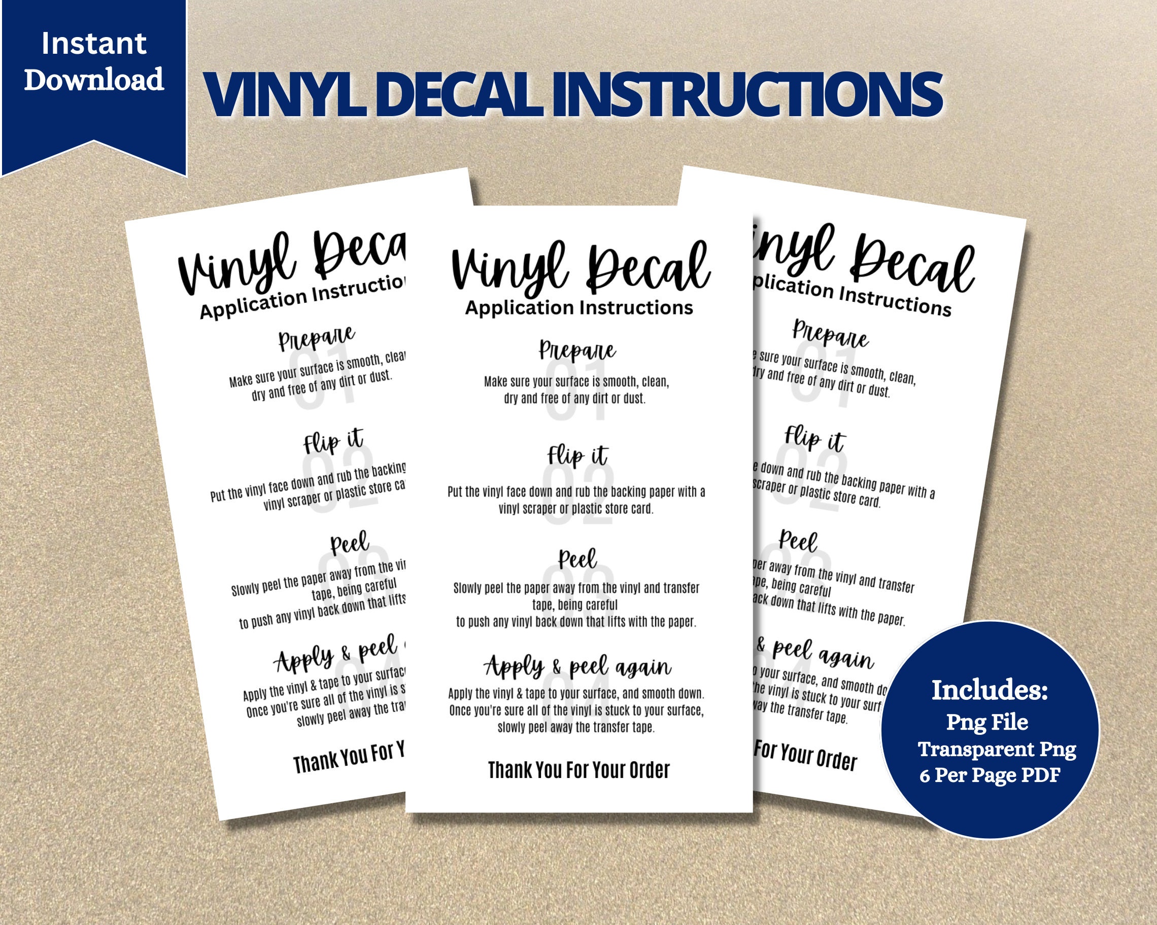 Printable Decal Instructions for Adhesive Vinyl With Illustrations // 4 per  Page US Letter & A4 // Decal Application PDF Printables 