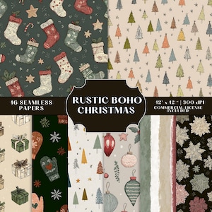 Boho jul sömlös pappersbunt, rustika beige jul skräpjournalbakgrunder, högtidspappersmönster JPG, kommersiellt bruk