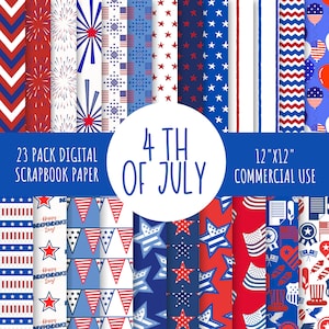 Patriottisch digitaal papier, VS digitaal papier, Amerikaans plakboek, commercieel gebruik, 23, 12 x 12 x Amerikaans papier