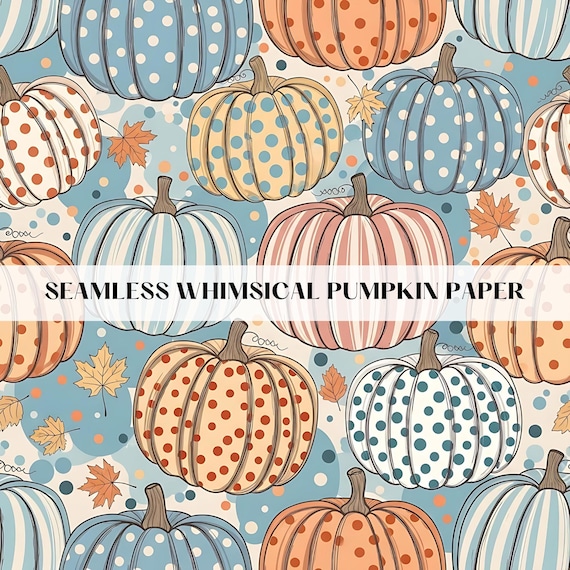 Whimsical Pumpkin Seamless Pattern, Fall Digital Paper, Autumn Pumpkin Print, Commercial Use