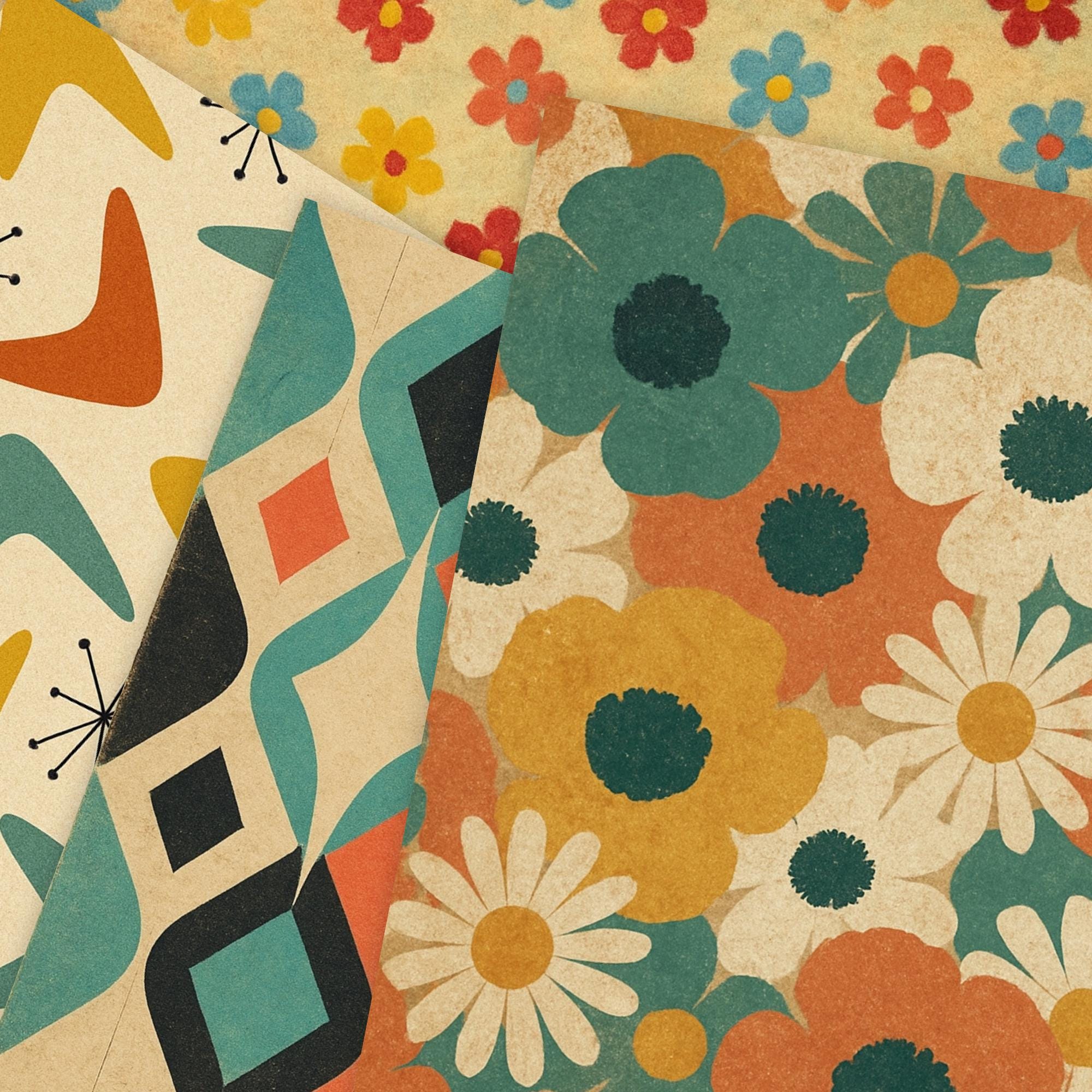 Retro Atomic Digital Paper Bundle: 1950s Mid-century Patterns ...