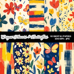 Papier numérique fleurs et papillons au crayon, arrière-plans floraux printaniers lumineux pour scrapbooking, pack de motifs sans couture, usage commercial