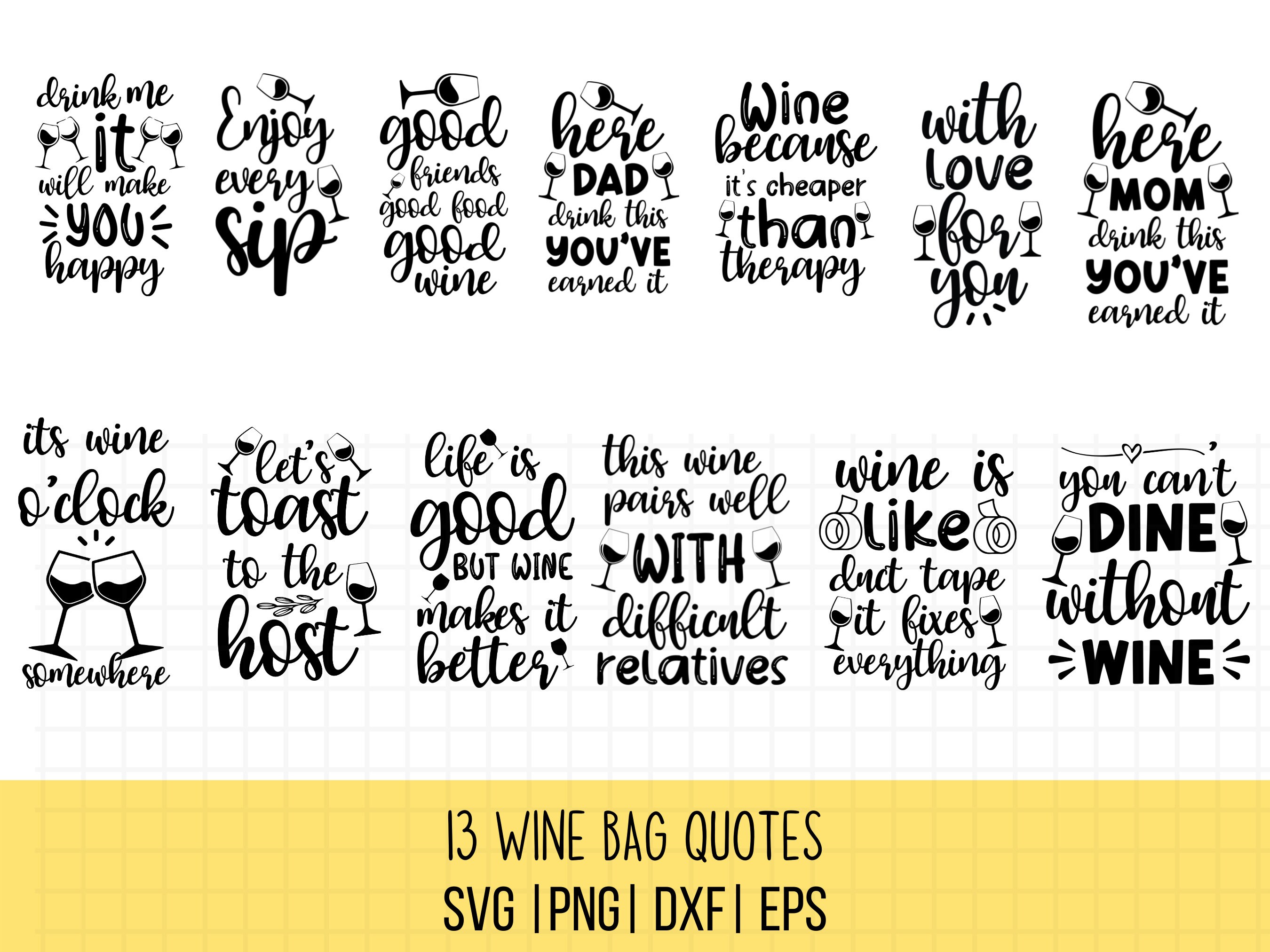 Hostess Gift Wine Bags SVG Wine Svg Bundle Wine Quotes Svg Etsy Canada