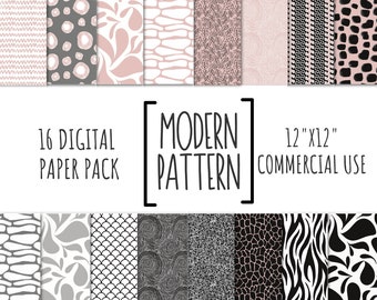 Modernes Design Digital Paper Pack, Texturpapier, Schwarz, Silber und Pink Digital Crapbook Paper Kit, Kommerzielle Nutzung, 12x12 300 DPI