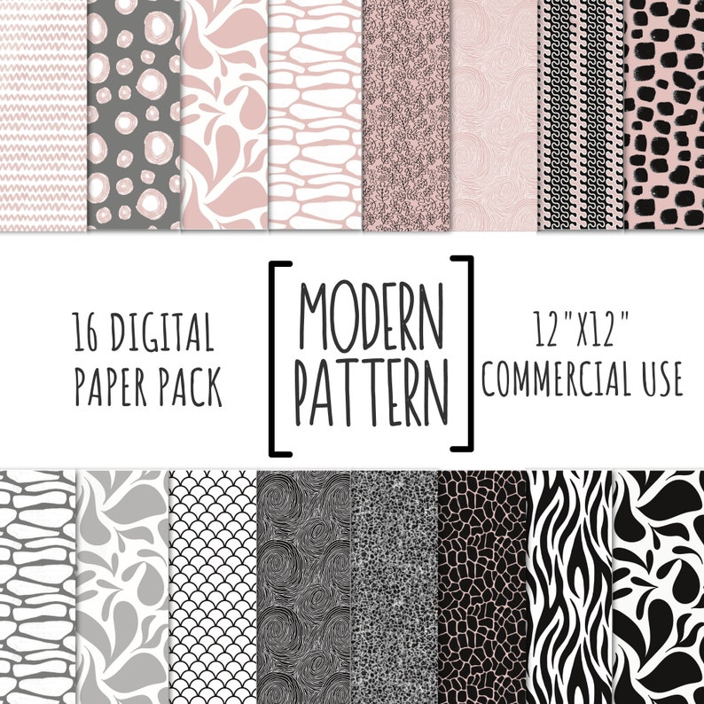 Modern Design Digital Paper Pack,texture Paper, Black, Silver and Pink ...
