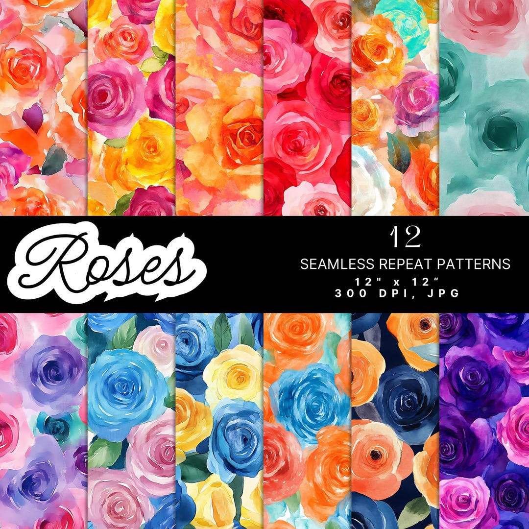 Vibrant Watercolor Rose Blooming Seamless Papers, Floral English Rose ...