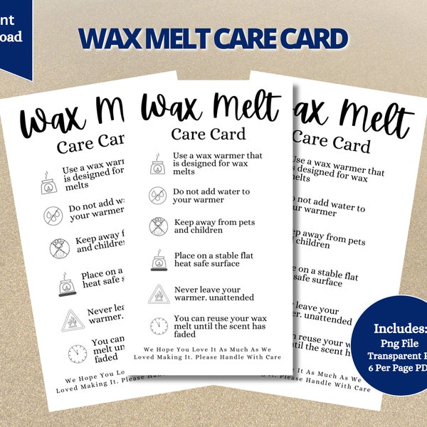 Wax Melt Care Instructions Card, Candle Burner Packaging Insert, Wax Melt Care Card Template Printable