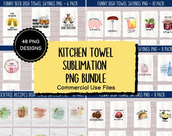 Serviette de cuisine Sublimation PNG Bundle, Dish Towel Design Bundle, Cocktail Sublimations Bundle, Baking Clipart, Commercial Use