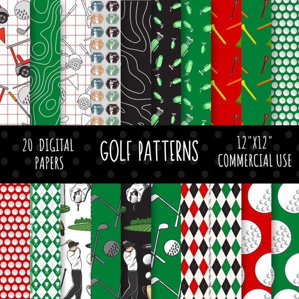 Golf Digital Paper Pack, Sports Digital Paper, Golf Scrapbook, Golf Paper pack, Commercial Use, 20, 12x12