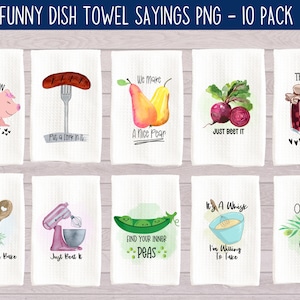 Frases engraçadas para panos de prato PNG, Pacote de panos de prato para sublimação, Designs de sacos de farinha e panos de prato, Citações espirituosas para cozinha, Uso comercial