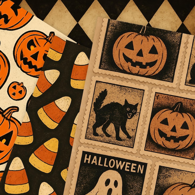 Retro Halloween Digital Paper Bundle, Vintage Grunge Scrapbook ...