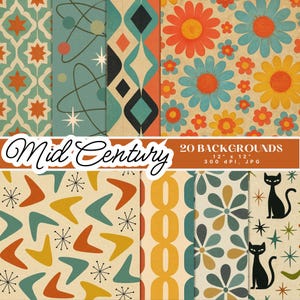 Retro Atomic Digital Paper Bundle: 1950s Mid-Century Patterns (Commercial Use, Digital Download)
