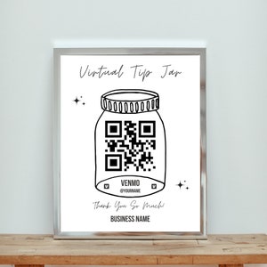 Printable Virtual Tip Jar Venmo CashApp Payment Sign, Editable Tips Accepted Canva Template, QR Code Sign Template, Instant Download
