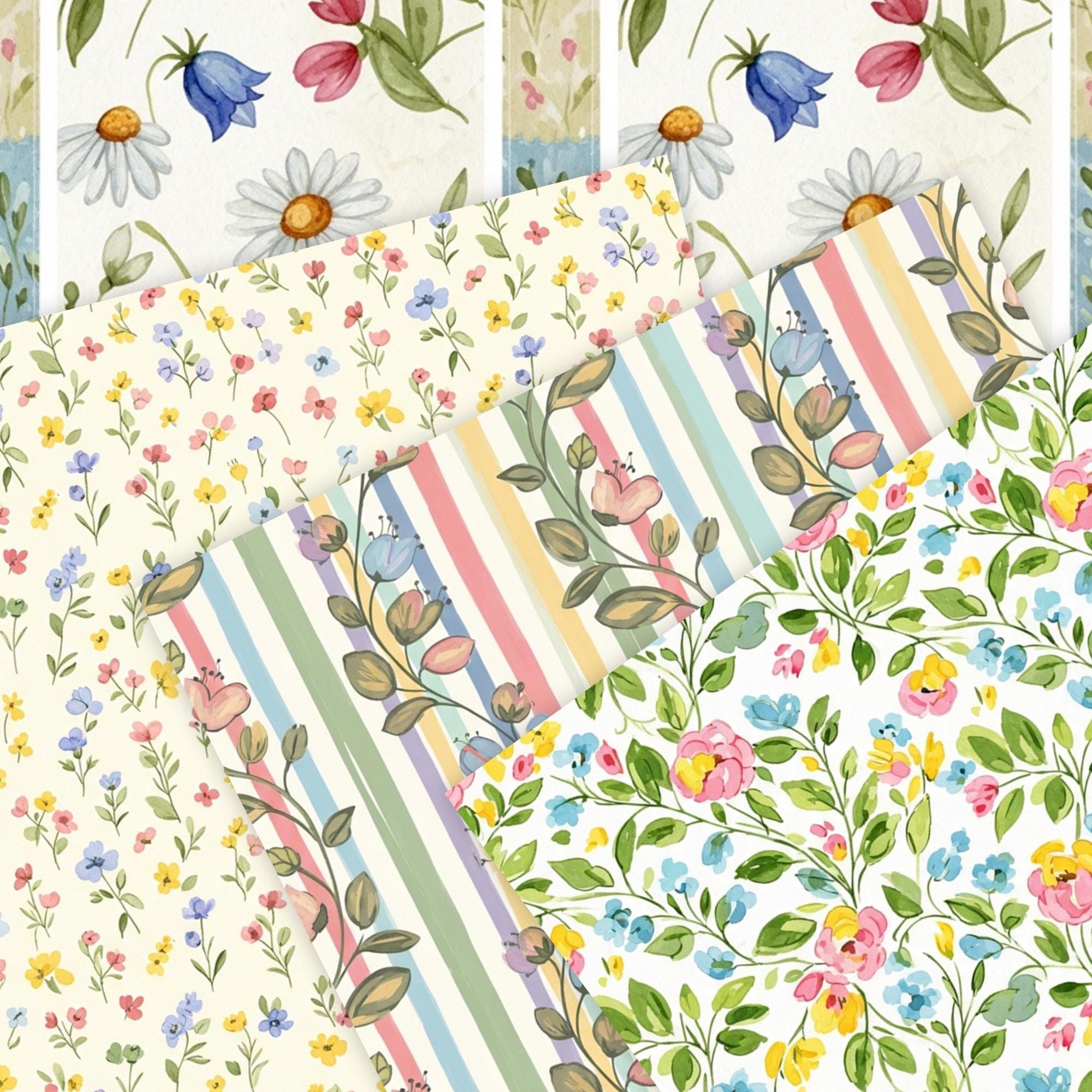 Pastel Spring Floral Seamless Papers, Cottagecore Flower Digital ...