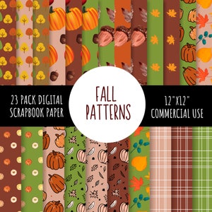 Fall Digital Paper Pack, Autumn Digital Paper, Fall Background, Pumpkin Digital Scrapbook Paper, Commercial Use,  12x12 300 DPI