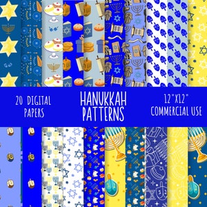 Pack de papier numérique Hanoucca, fond Dreidel, Hanoucca, papier de scrapbooking Hanoucca, usage commercial des cliparts Menorah, 3600 x 3600