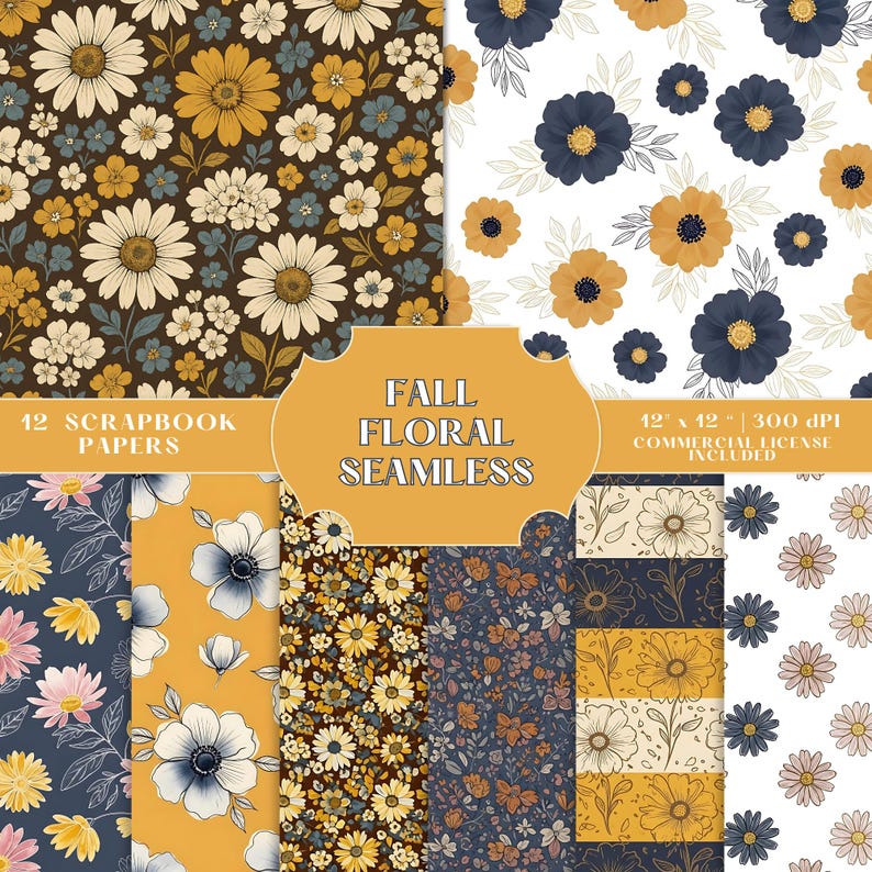 Fall Floral Digital Paper Pack, Seamless Botanical Backgrounds ...
