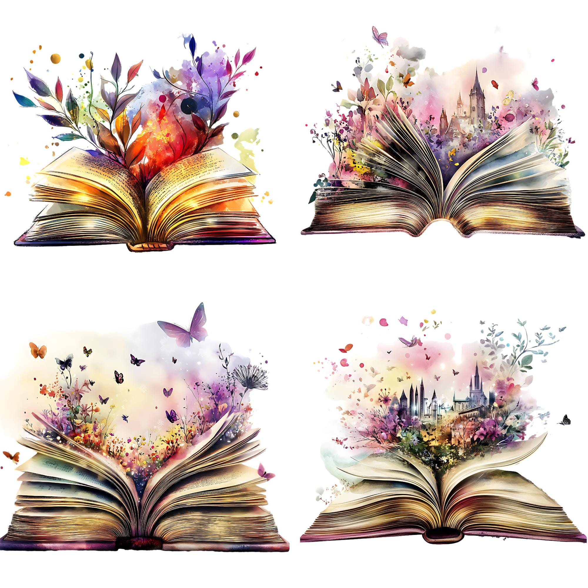Watercolor Fantasy Book Clipart Bundle, 20 Magical Open Book Pngs ...