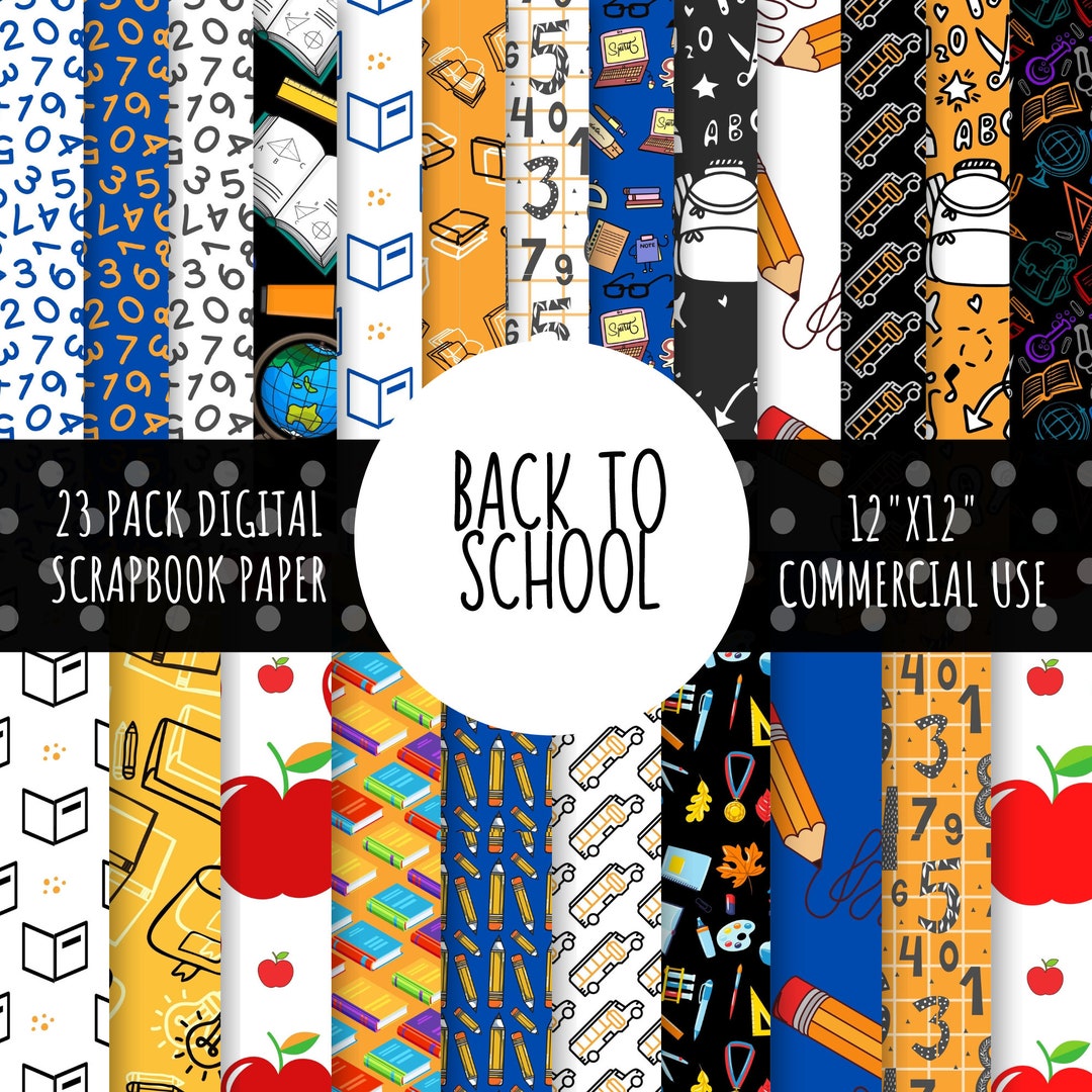 Back to School Digital Paper: Scrapbook Paper Pack (12x12, 23 Designs ...