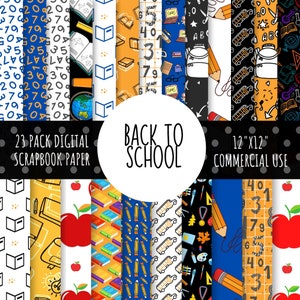 Zurück zu Schule Digitales Papier Bundle, Schule Digitales Papier Paket, Schule Scrapbook Papier, Schulbus Papier, kommerzielle Nutzung, 23, 12x12