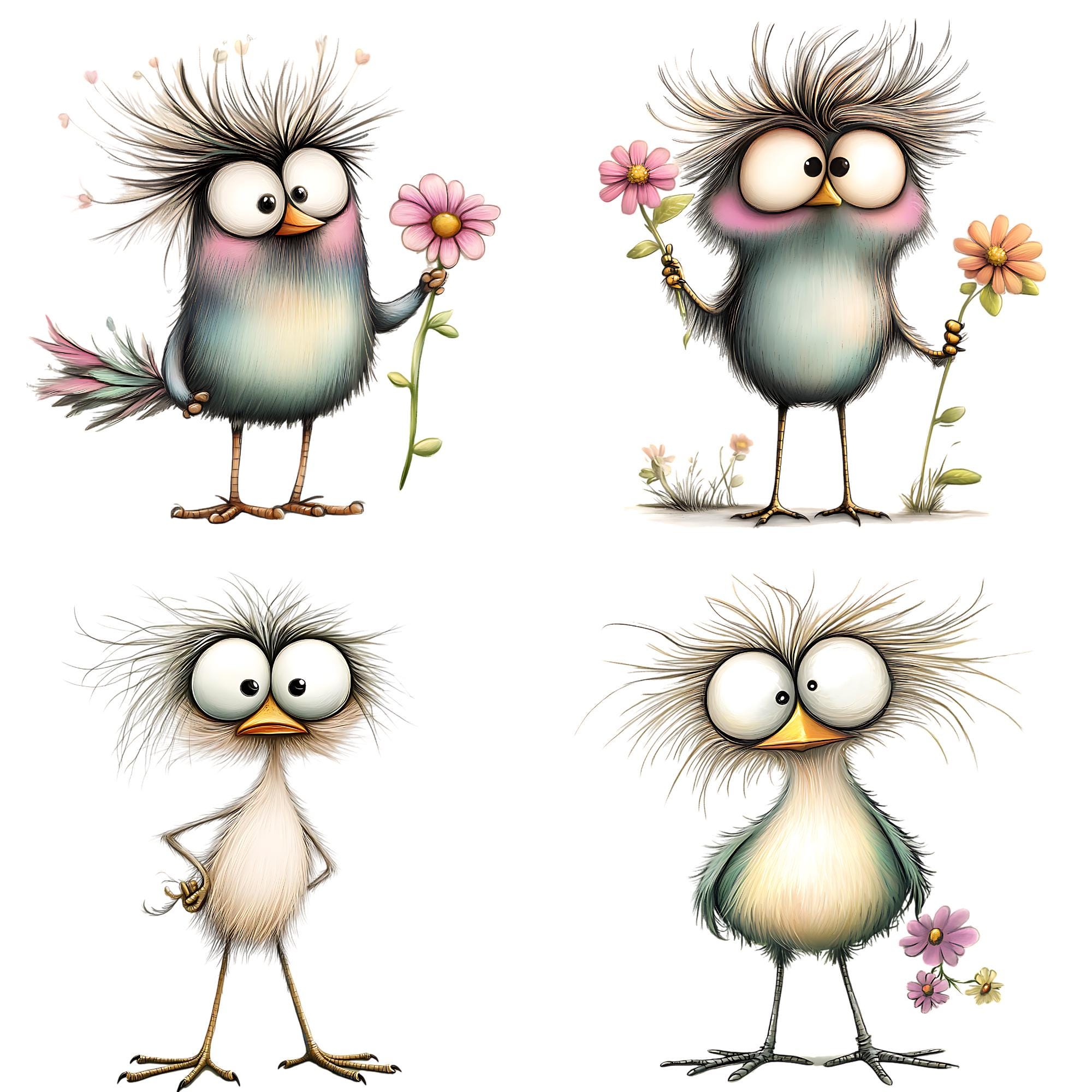 Whimsical Birds Clipart PNG: Funny Bird Graphics for Scrapbooking ...