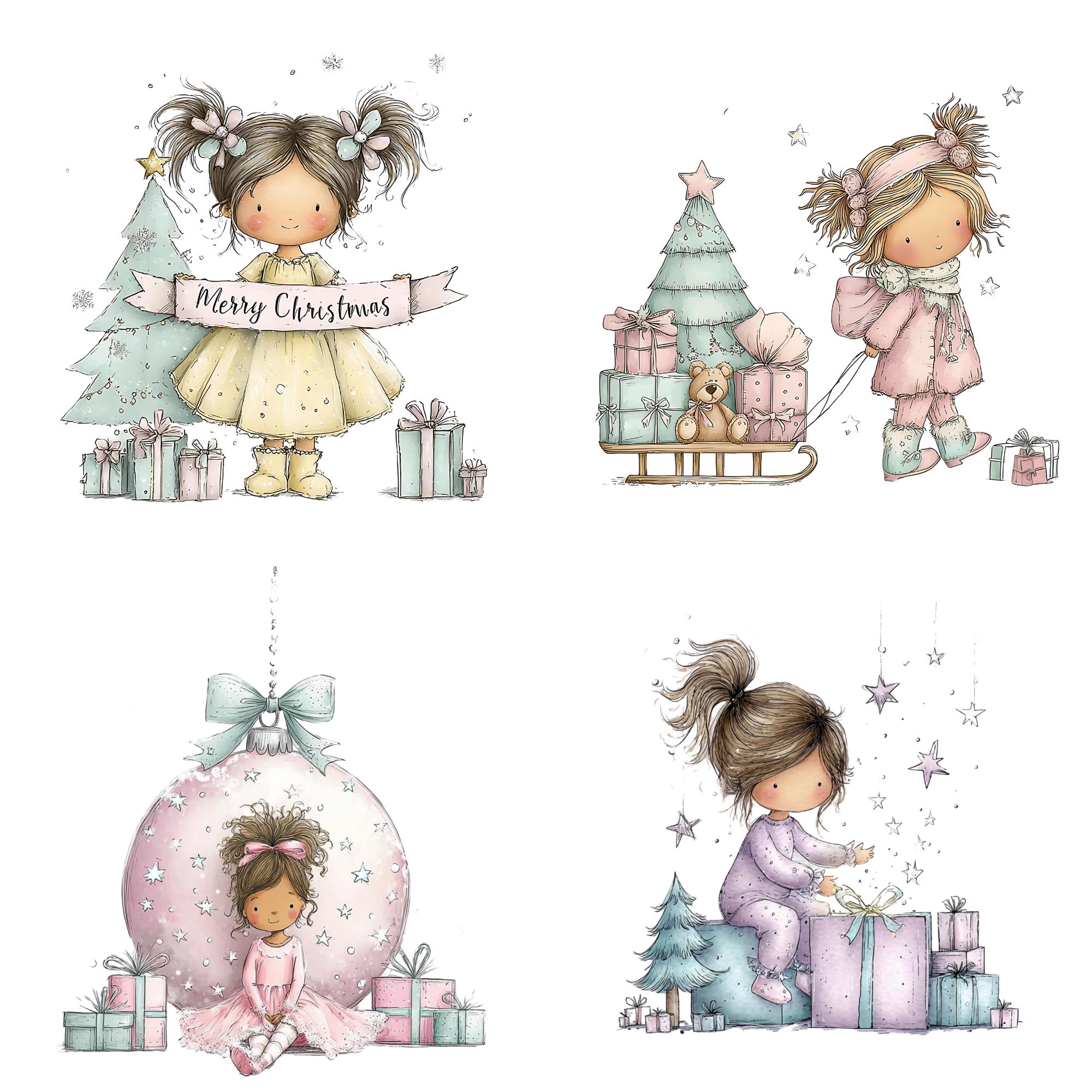 Christmas Little Girl Clipart Bundle, Cute Pastel Holiday Pngs ...