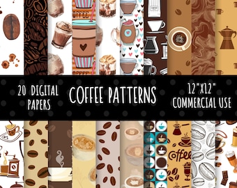 Coffee Lover Digital Paper Pack,Coffee Digital Paper,Scrapbooking Paper,  Backgrounds, Commercial Use, 20, 12x12