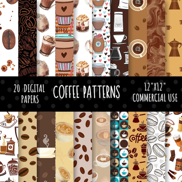 Coffee Lover Digital Paper Pack,Coffee Digital Paper,Scrapbooking Paper,  Backgrounds, Commercial Use, 20, 12x12