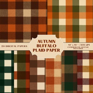 Buffalo Plaid Digital Paper Bundle, Seamless Fall Flannel Backgrounds, Rustic Autumn Tartan Check Farmhouse Patterns, Commercial Use