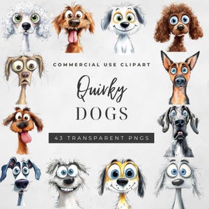 Quirky Dog Breeds Clipart, Whimsical Dogs Pet Sublimation, Pups Whimsy Graphics,  Funny Pets Canine Dog illustration, Commercial Use