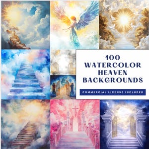 Pacchetto di 100 sfondi celestiali PNG, porte del cielo celestiale, nuvole angeliche, sfondi spirituali eterei commemorativi, sublimazione, uso commerciale
