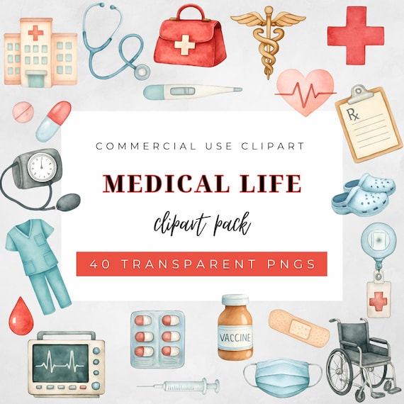 Watercolor Medical Clipart Bundle: Healthcare Graphics, Nurse & Doctor PNGs (Digital Download)