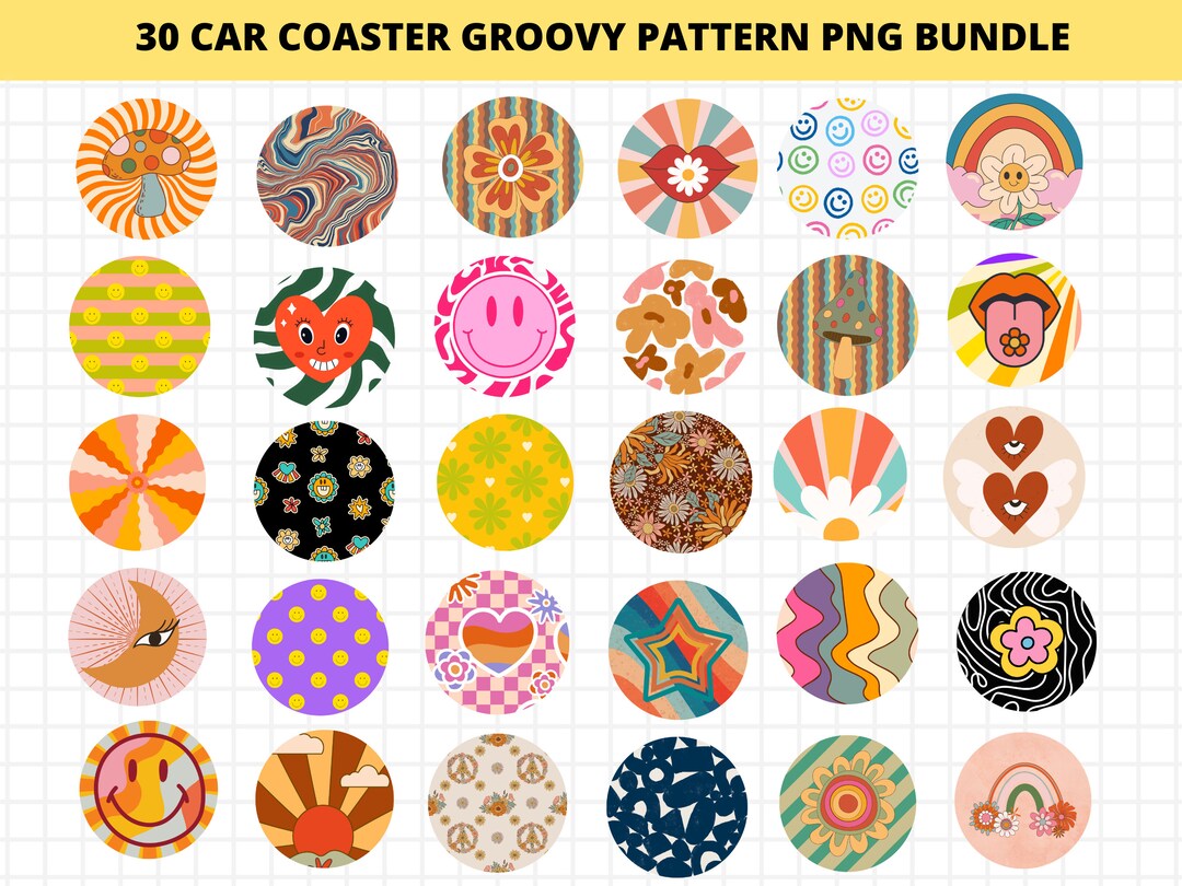 30 Groovy Car Coaster Sublimation PNG Designs, Retro Clipart, Too ...