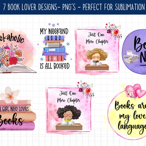 Book Lover Sublimation Bundle Of 7, Book Quotes PNG,Book PNG Bundle,  Book Lover Mug Sublimation, Tote Bag Png