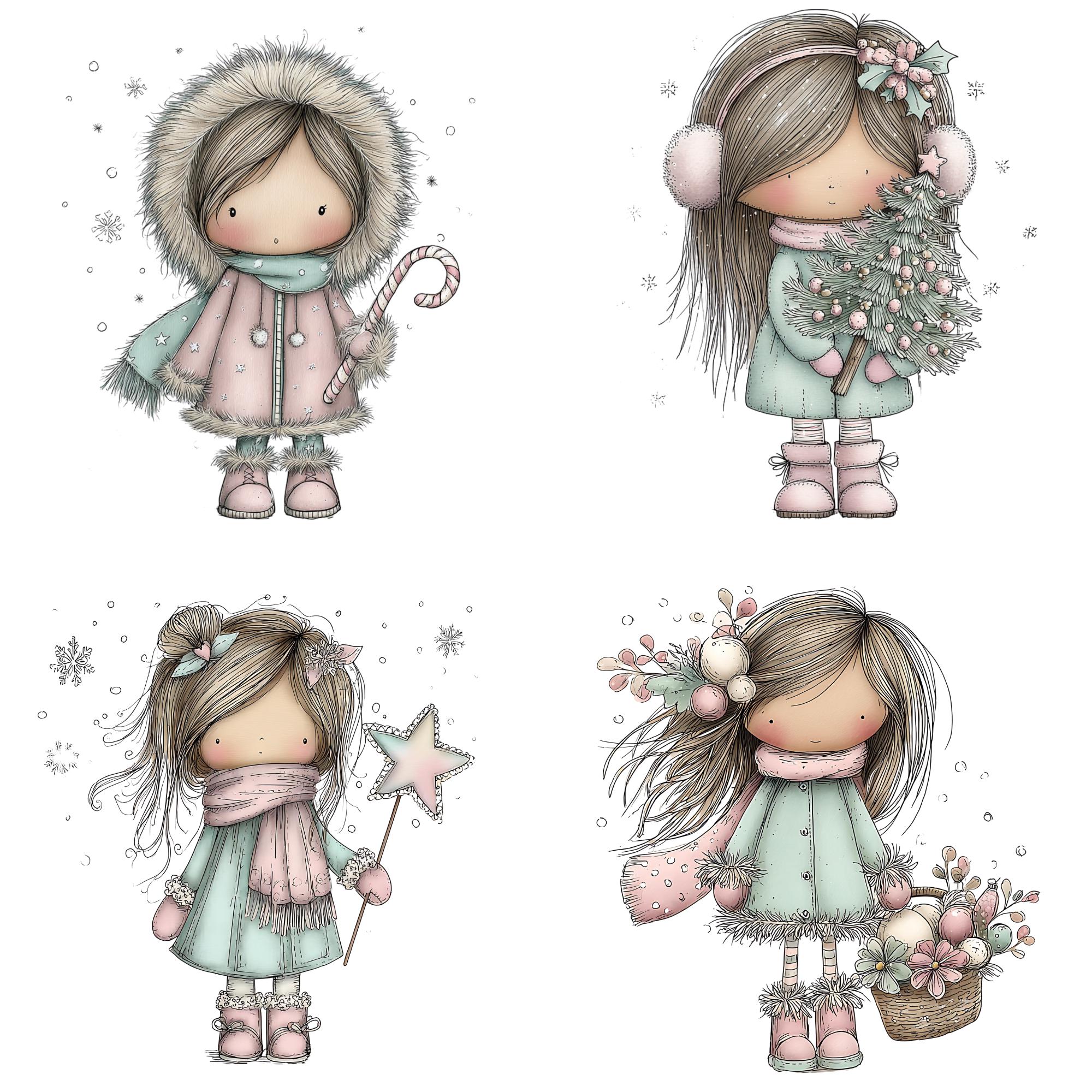 Christmas Little Girl Clipart Bundle, Cute Pastel Holiday Pngs ...
