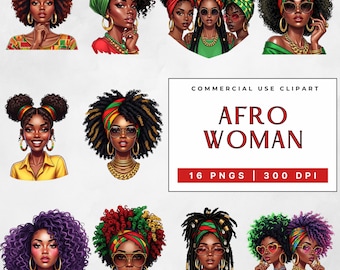 Afro Woman Clipart Bundle, African American Black Girl Graphics, Commercial Use