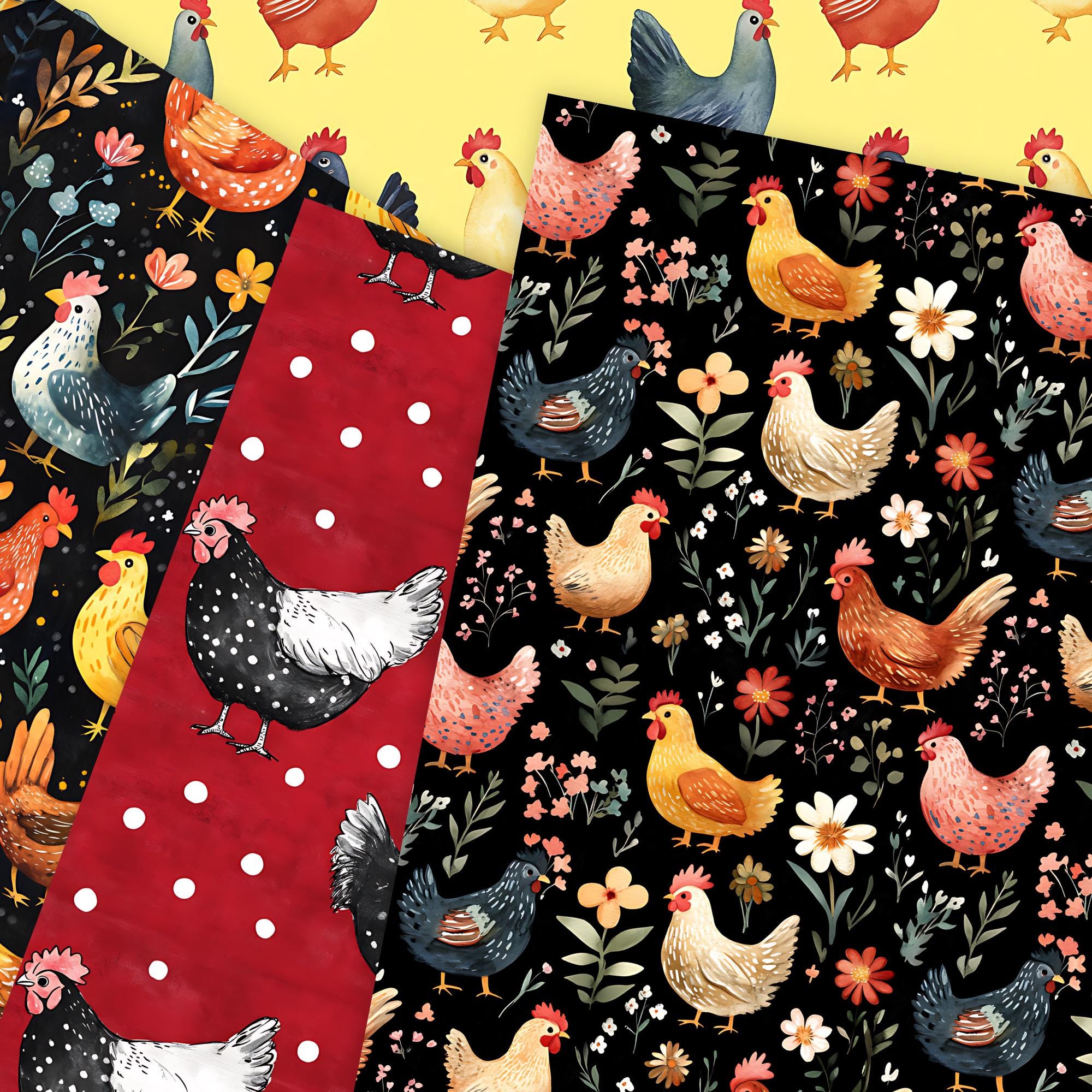 Chicken Pattern Seamless Digital Paper, Farm Roosters Pattern ...