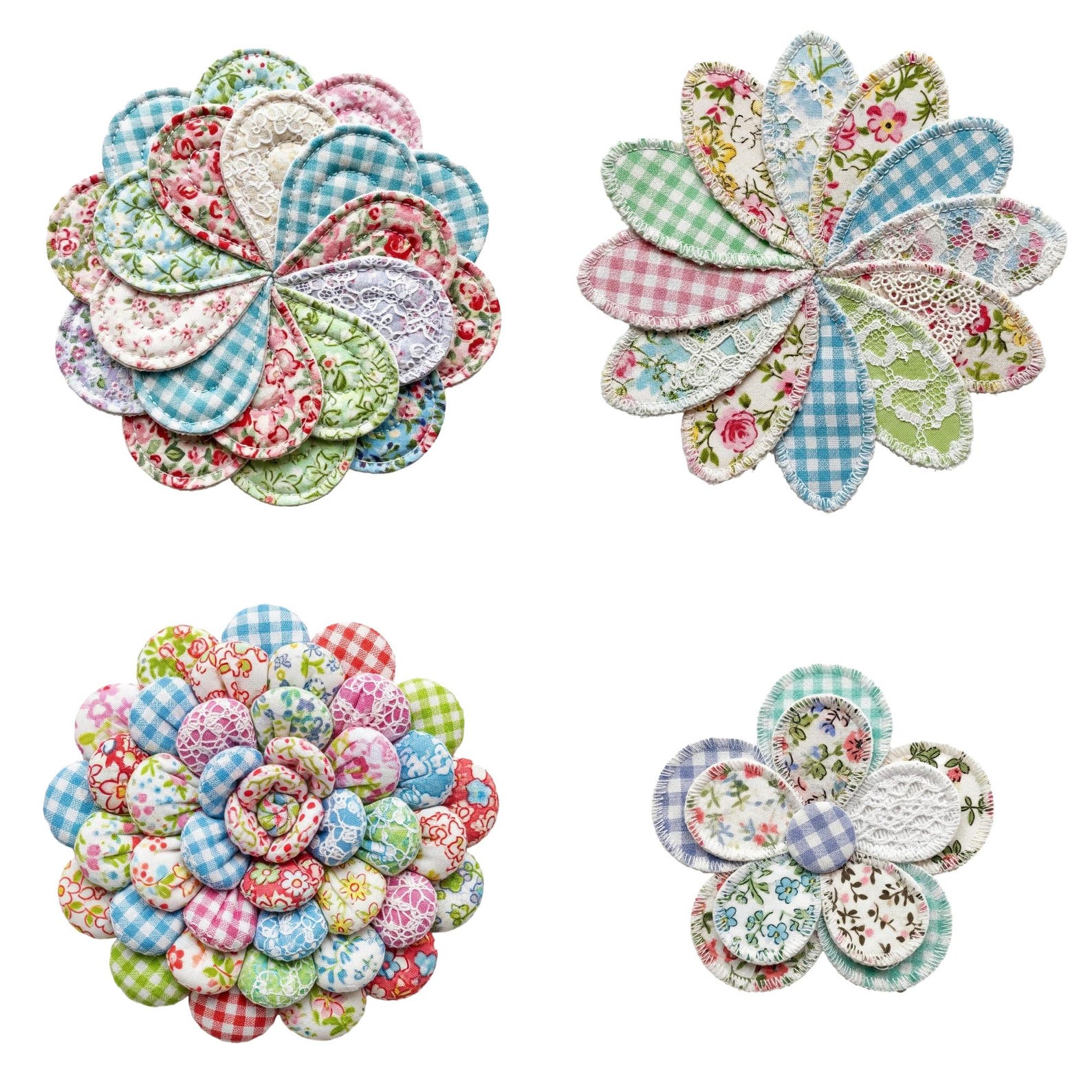 Patchwork Flower Clipart Bundle, Quilted Vintage Fabric Floral PNG ...