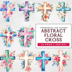 Floral Kreuz Clipart, Preppy religiöse druckbare Bilder, christliche Kruzifix Scrapbooking Papierhandwerk, kommerzielle Nutzung