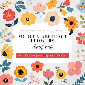 Paquete de imágenes prediseñadas florales modernas, flores pastel bohemias abstractas, PNG de flores de primavera para calcomanías, sublimación y uso comercial.