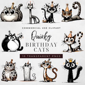 Anniversaire original chat clipart PNG, Sublimation animal mignon lunatique, graphiques d'anniversaire fantaisiste drôle, usage Commercial