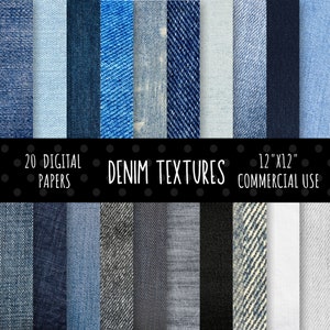 Denim Texture Digital Paper Pack, Denim Digital Scrapbook Paper, Denim Scrapbooking Paper, Fondos, Uso comercial, 20, 12x12