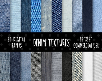 Denim Texture Digital Paper Pack, Denim Digital Scrapbook Paper, Denim Scrapbooking Paper,  Backgrounds, Commercial Use, 20, 12x12